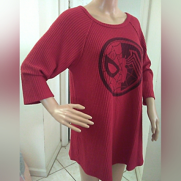 MARVEL Red Spider-Man Graphic WAFFLE Tunic Dress SUPER SOFT SZ. 1 ? PTP 21-26 - Picture 6 of 6